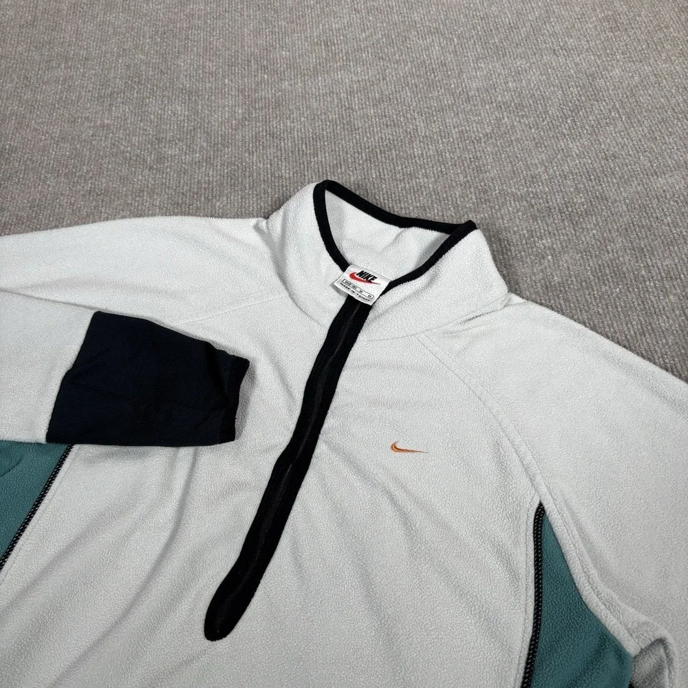Vintage Nike‎ 1/4 Zip Pullover Womens M White Teal Fleece NikeFit Athletic 90s